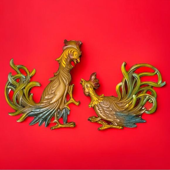 Vintage Wall Decor Vintage965 Syroco Grumpy Roosters Chickens Mid